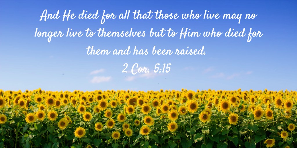 And He died for all that those who live may no longer live to themselves but to Him who died for them and has been raised. 2 Cor. 5:15 